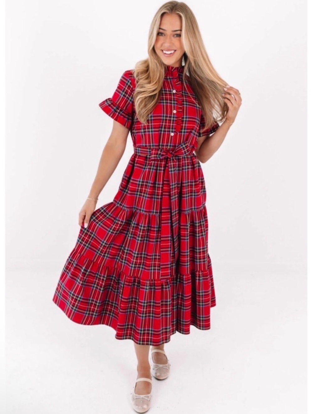 J.MARIE Hollin Button Up Midi Dress in Tartan Plaid